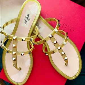 Valentino Garavani Rockstud PVC Thong Sandals, Size 37